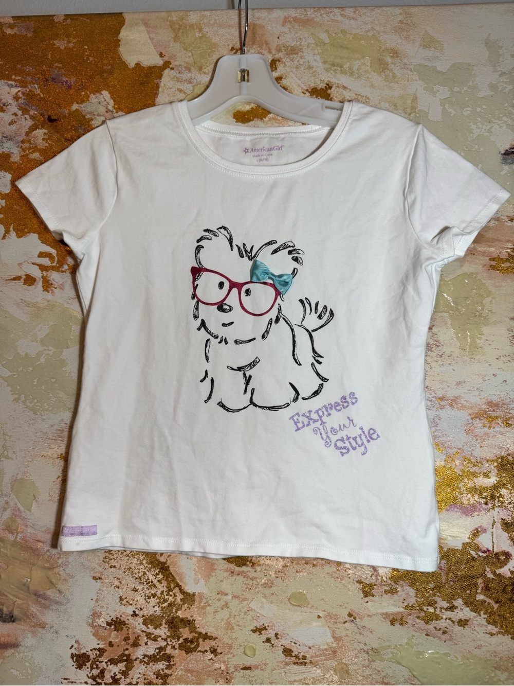 American Girl Graphic Tee with Dog and Glasses Express Your Style